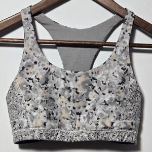 Lululemon Top Speed Fleur Silver Sports Bra Womens 6 Gray Active Athletic Ladies